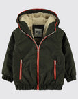 Doudoune Garçon À Capuche Kaki Doublée Polaire