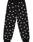 PANTALON FILLE NOIR IMPRIMÉ CŒURS EN COTON
