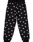 PANTALON FILLE NOIR IMPRIMÉ CŒURS EN COTON