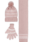 Bonnet Pompon Tricot Rose Poudré – Ensemble Hiver 3 Pièces - 2 à 5 ans