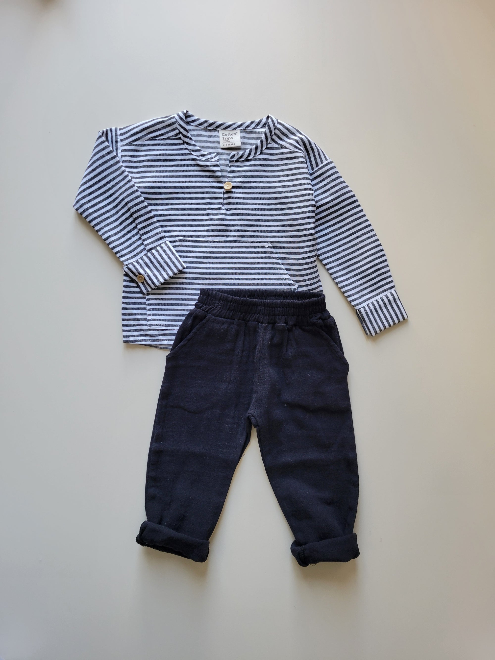 ENSEMBLE LÉGER RAYÉ &amp; GAZE DE COTON – 2 PIÈCES