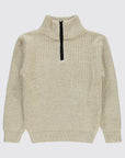 Pull Garçon En Maille Beige À Col Zippé