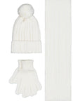 Bonnet Pompon Tricot Écru – Ensemble Hiver 3 Pièces - 2 à 5 ans