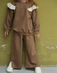 Ensemble Fille 2 Pièces en Molleton avec Volants en Dentelle