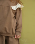 Ensemble Fille 2 Pièces en Molleton avec Volants en Dentelle